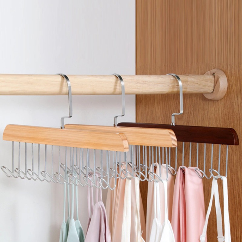 Sock Organizer Tray - Cabide de oito ganchos de madeira