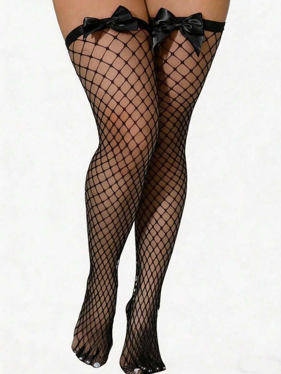 Meias de Rede com Laço Decorat - Fishnet Stocking Women avaliação e preço